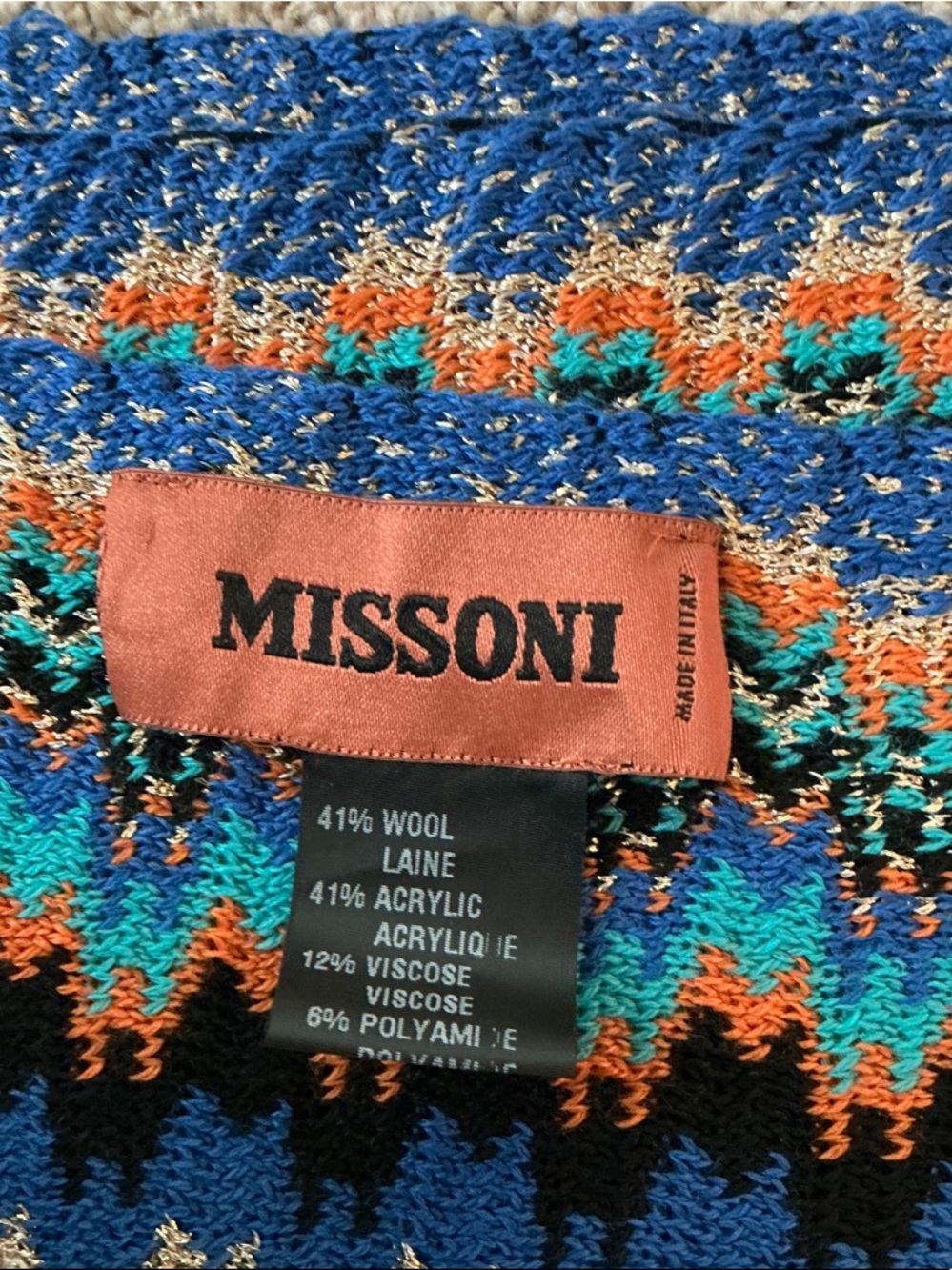 Missoni Multicolor Chevron Knit Scarf with Metallic Thread - Picture 3 of 5